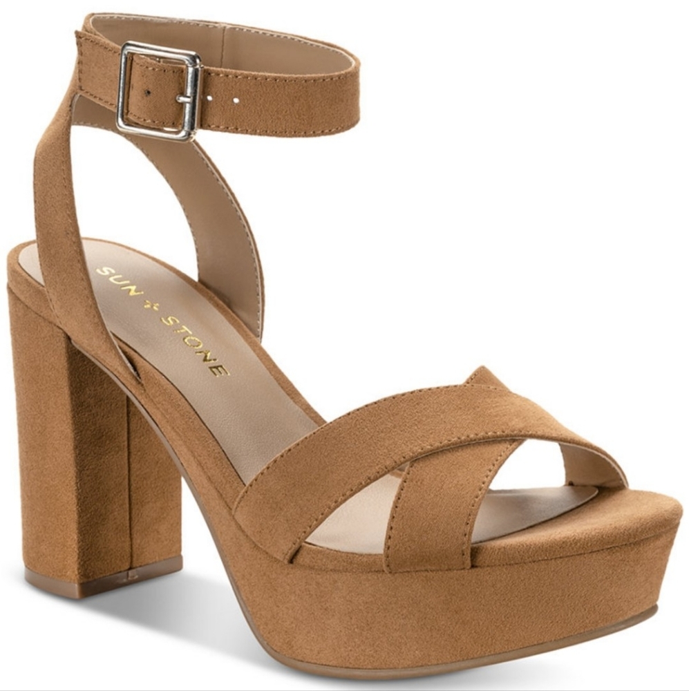 Heel Shoes Size 9.5 Brown Womens Dress Sandals Suede Platform